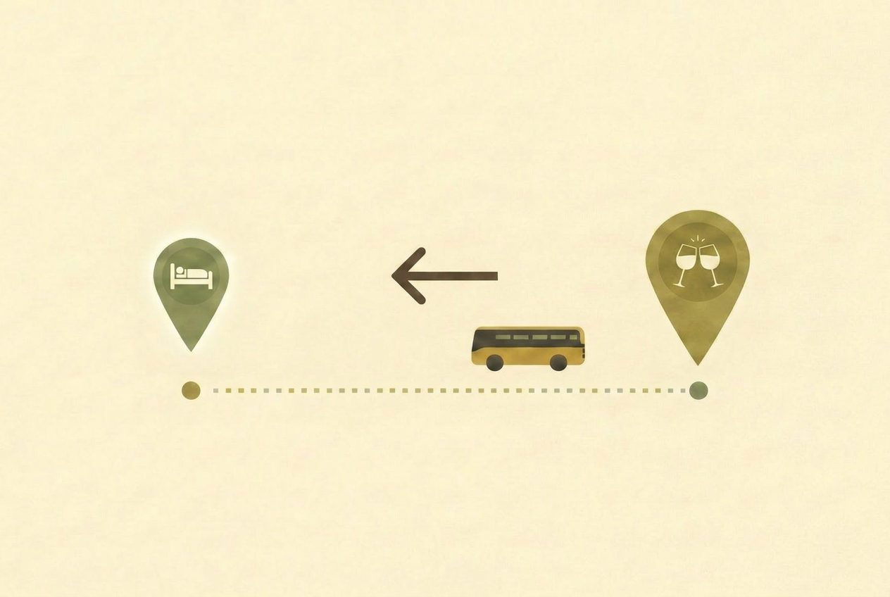 Mapa con las paradas de vuelta del servicio de bus